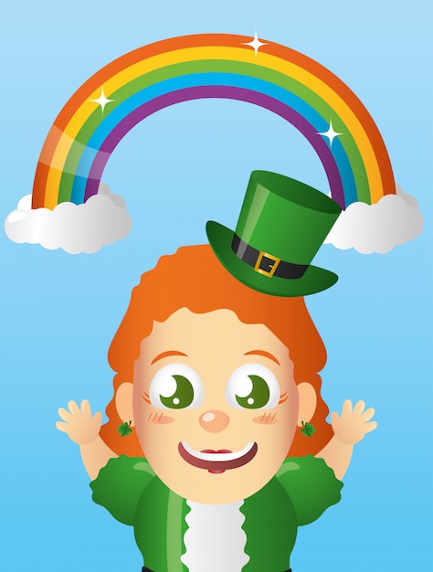 Free vector happy irish leprechaun with rainbow, st patricks day