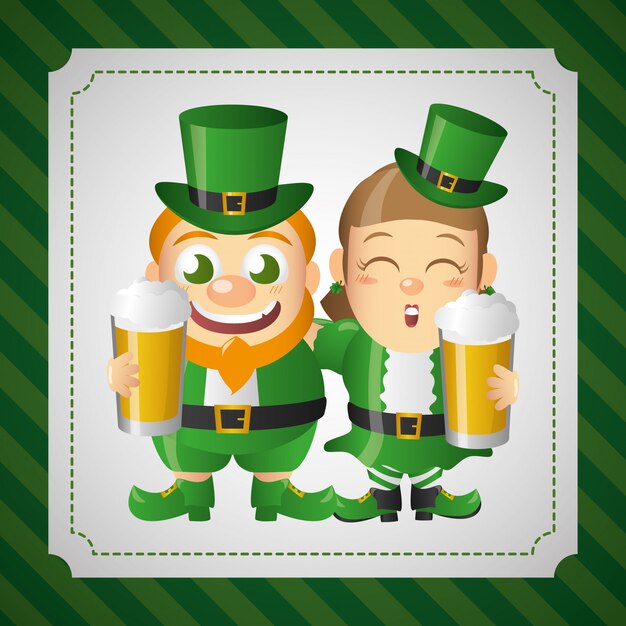 Happy Irish Leprechauns with beers, St Patricks Day