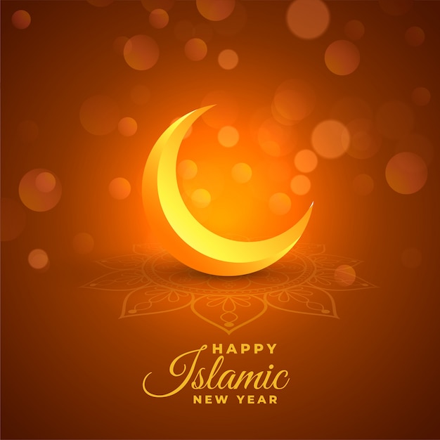 Happy islamic new year glowing bokeh background