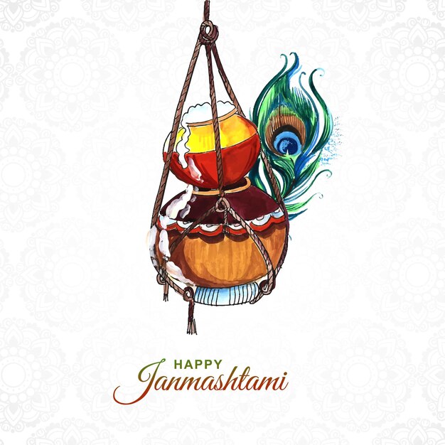 Happy janmashtami background with matki and makhan