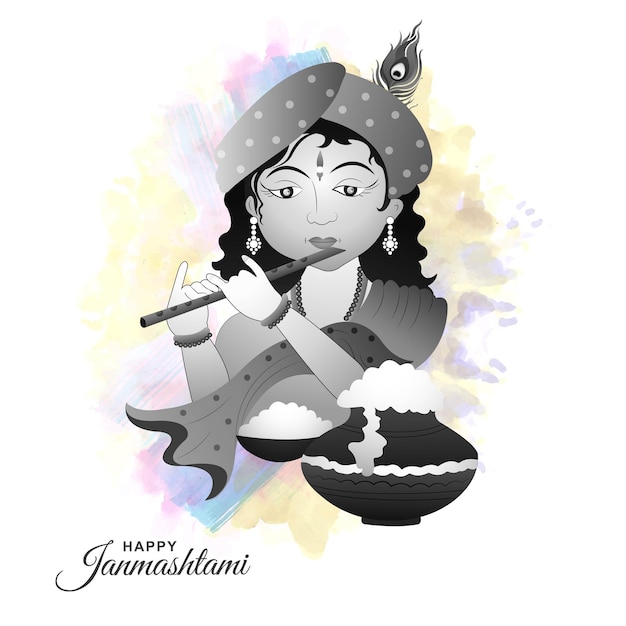 Free Vector happy janmashtami or dahi handi greeting card celebration background