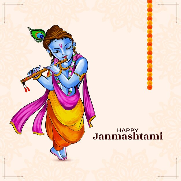 Happy janmashtami festival celebration religious card design vector