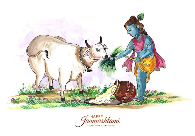 Happy janmashtami festival of india lord krishna beautiful card background