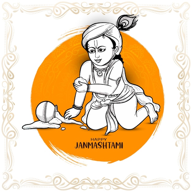 Free vector happy janmashtami indian festival celebration with lord krishna vector