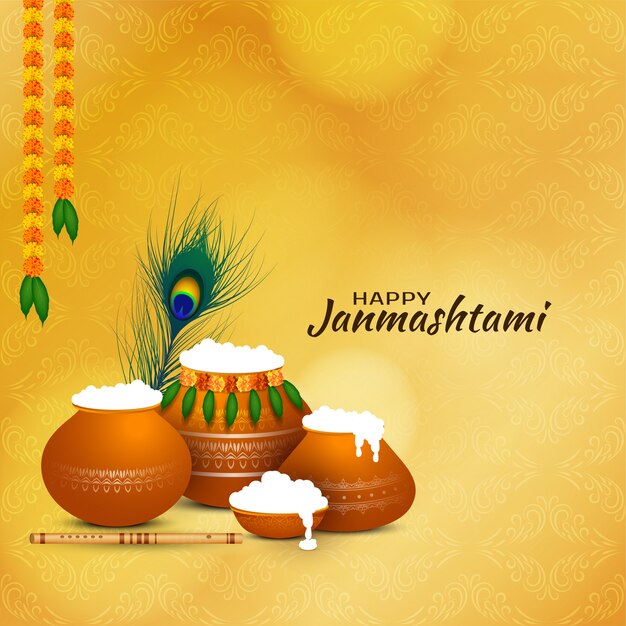 Happy Janmashtami Indian festival greeting card