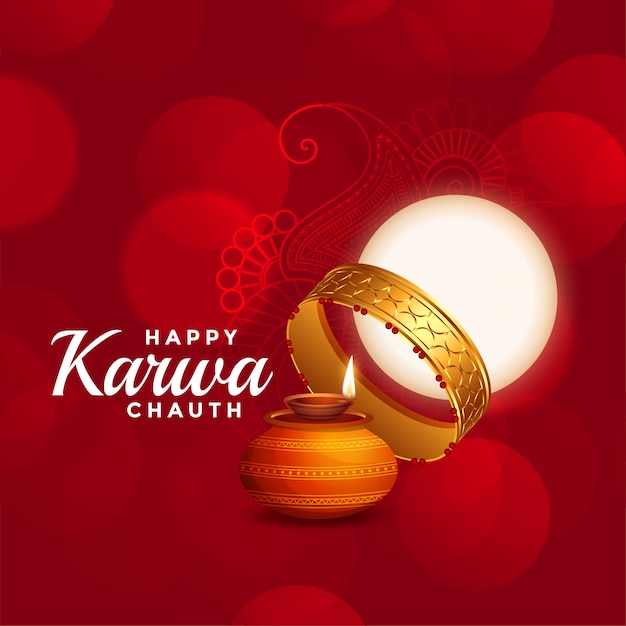 Happy karwa chauth beautiful red  with full moon