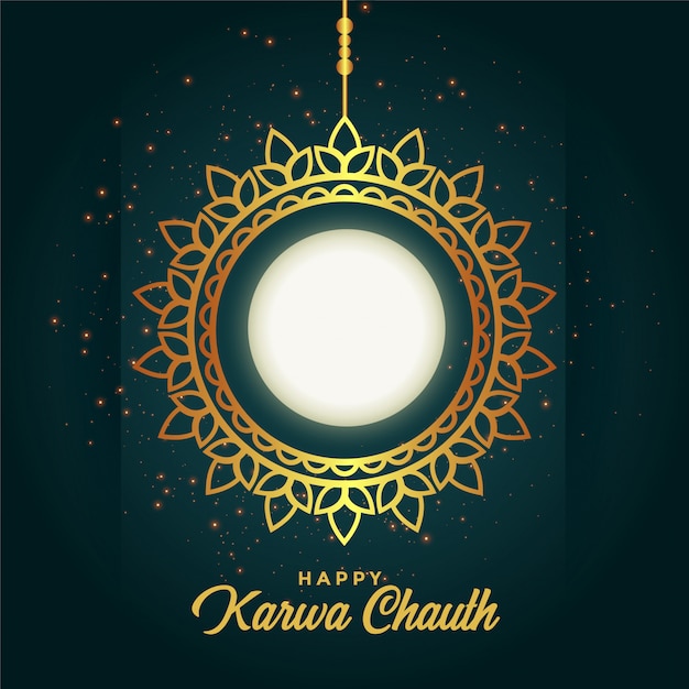 Happy karwa chauth decoration with full moon 