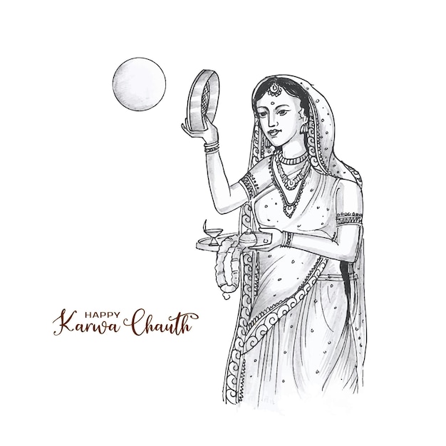 Free vector happy karwa chauth festival background with indian woman design