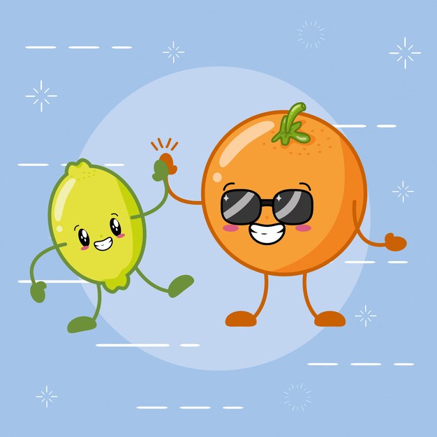 Happy kawaii citrus fruits emojis