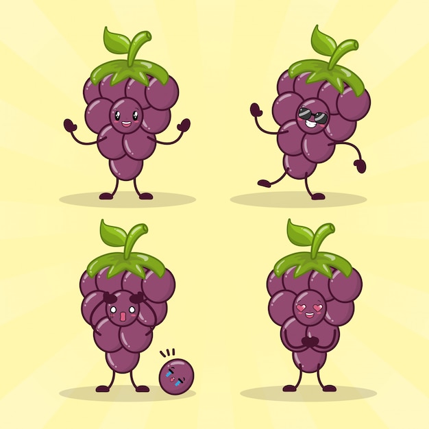 Happy kawaii grapes emojis