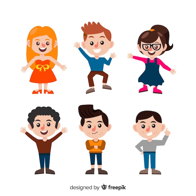 Free vector happy kids character collection in flat design