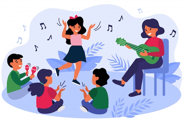 Free Vector happy kids having fun during their music class