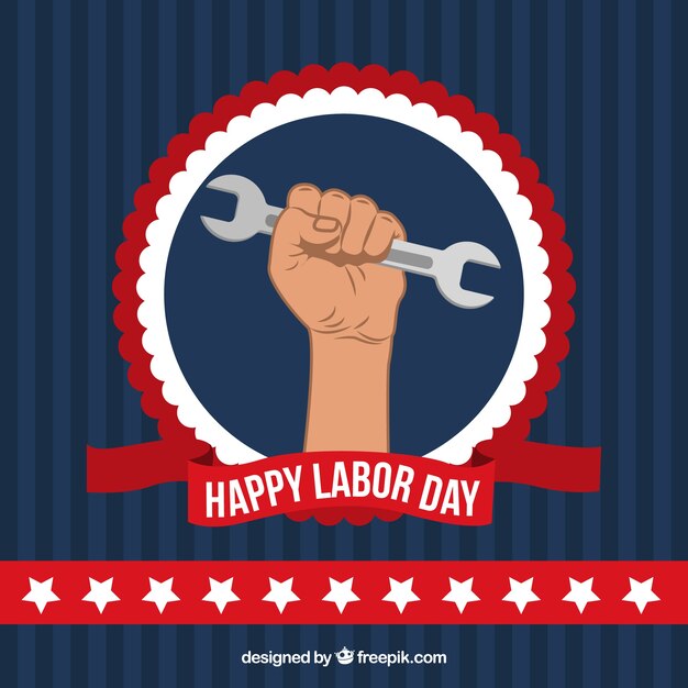 Happy labor day background of hand with wrench