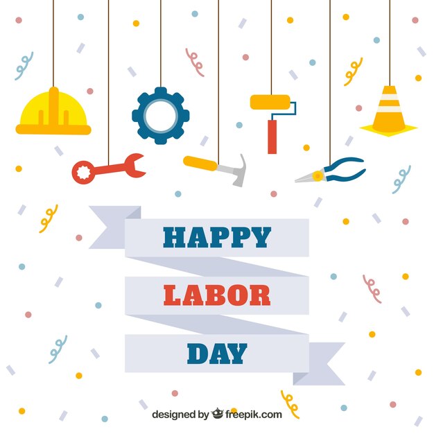 Happy labor day background with tools in flat design