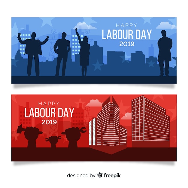 Free Vector happy labour day flat banner for web and social media