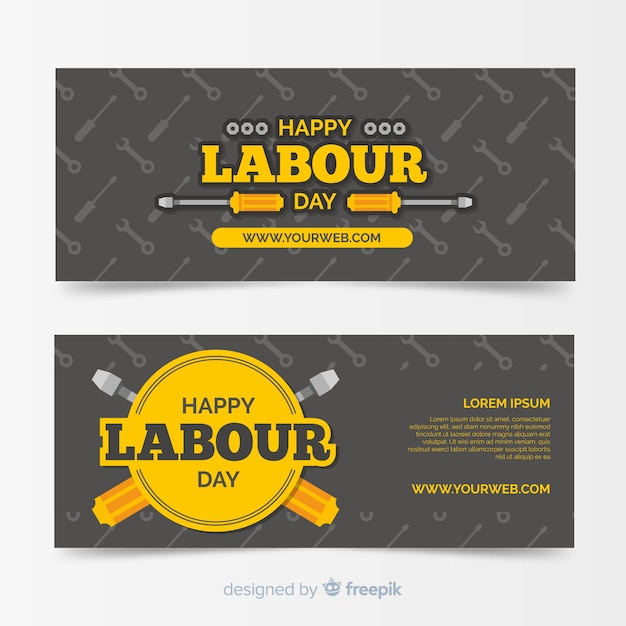 Free Vector happy labour day flat banner for web and social media