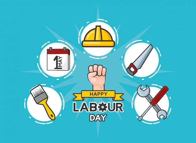 Free Vector happy labour day set of the labour day labour objects illustration 