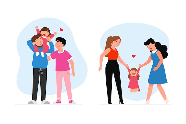 Free Vector happy lesbian family with child.