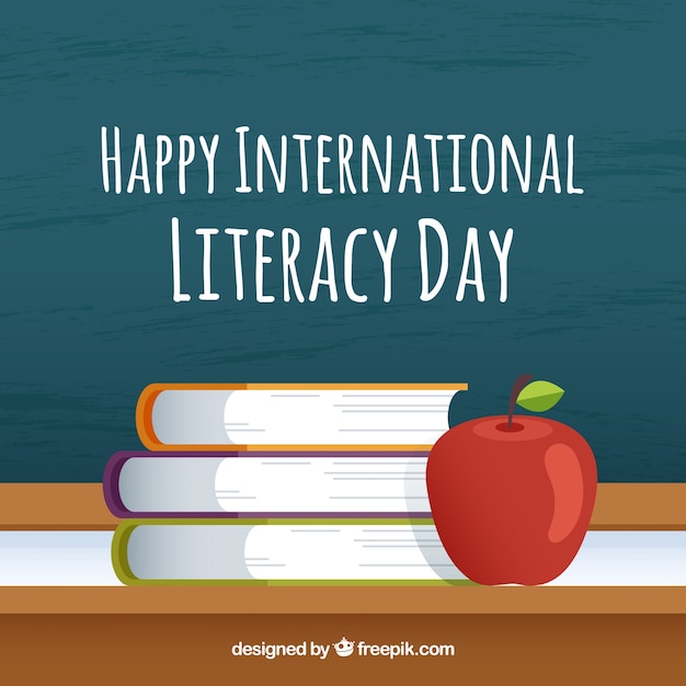 Free Vector happy literacy day background with books and apple