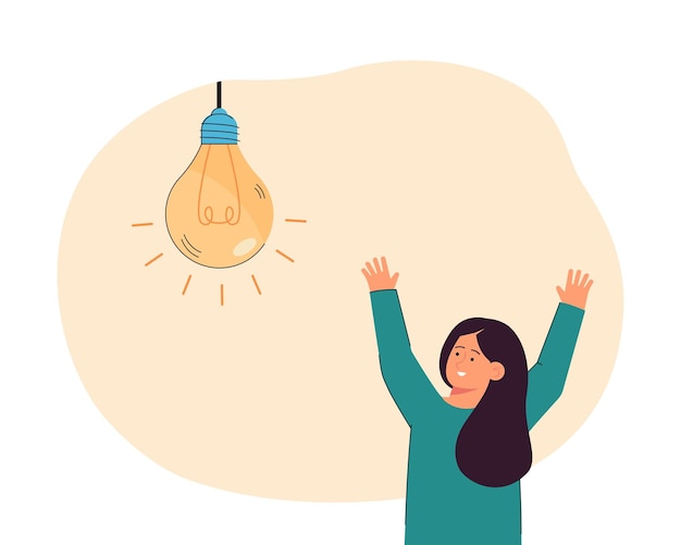 Free Vector happy little girl and huge lightbulb