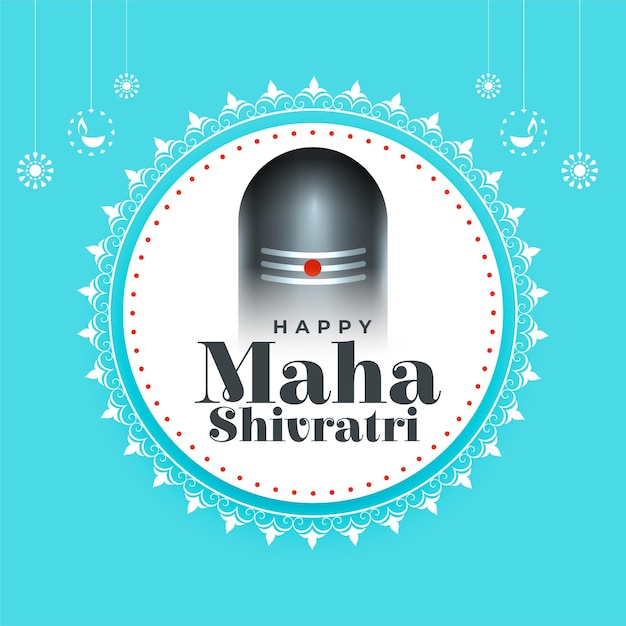 Free vector happy maha shivratri devotional card with lord shiva shivling