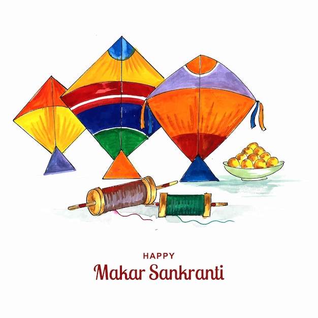 Happy makar sankranti festival background decorated with Kites