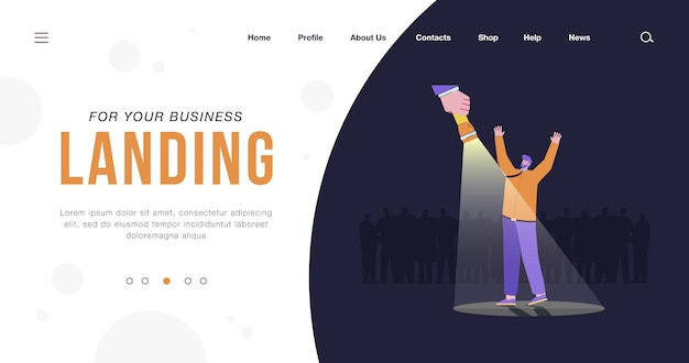 Happy man standing under spotlighs landing page