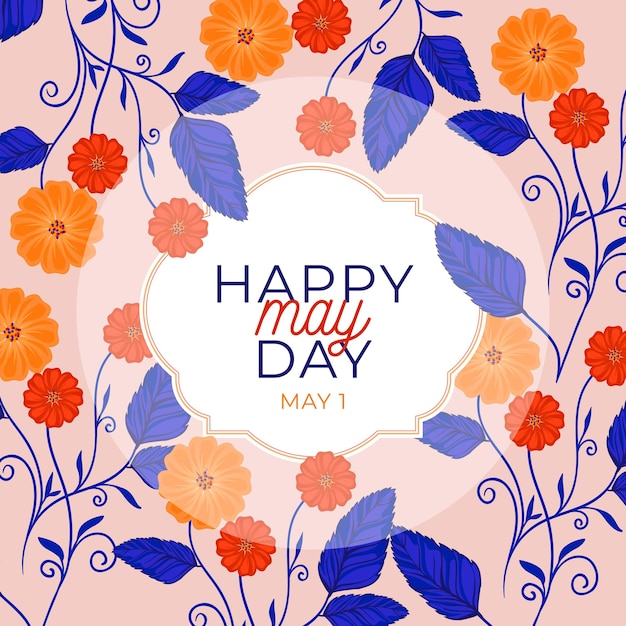 Free vector happy may day background with flowers and leaves