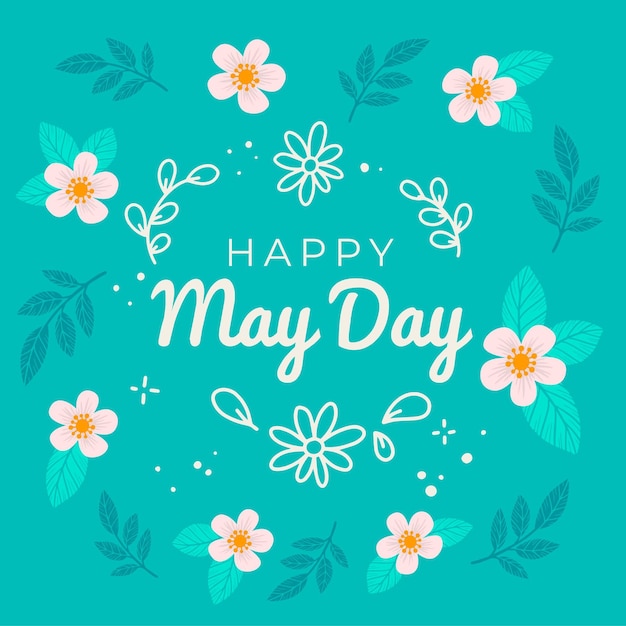 Free vector happy may day wallpaper with flowers and leaves