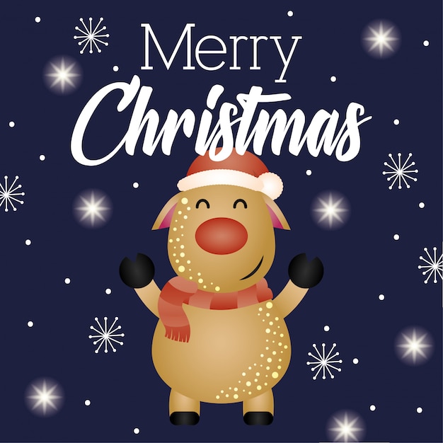 Free Vector happy merry christmas card with reindeer