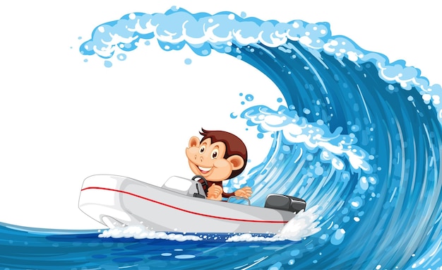 Free Vector happy monkey driving boat on ocean wave