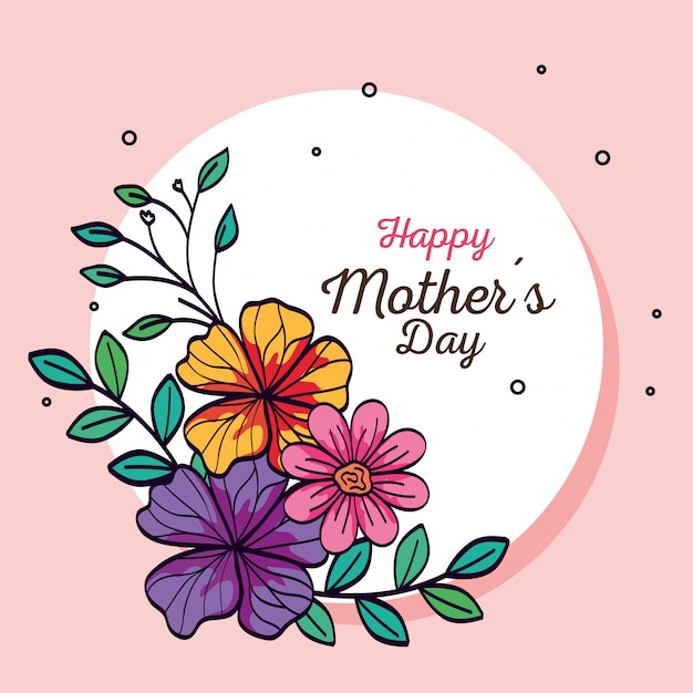 Happy mother day card and frame circular with flowers decoration