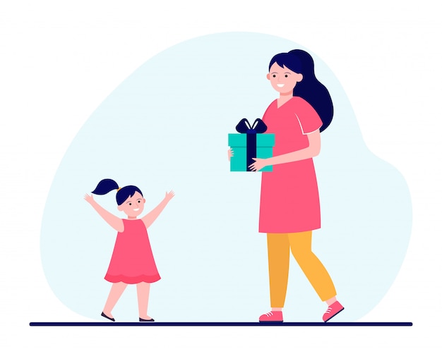 Free vector happy mother holding gift for little daughter