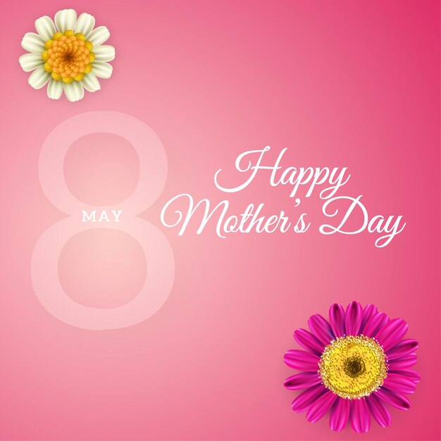 Happy Mother's Day Greetings Pink White Background Social Media Design Banner Free Vector