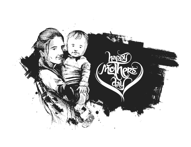 Happy Mother's Day Loving Family Mother and Child Sketch Design