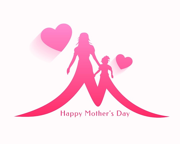 Free Vector happy mothers day love heart background with mom and child relation