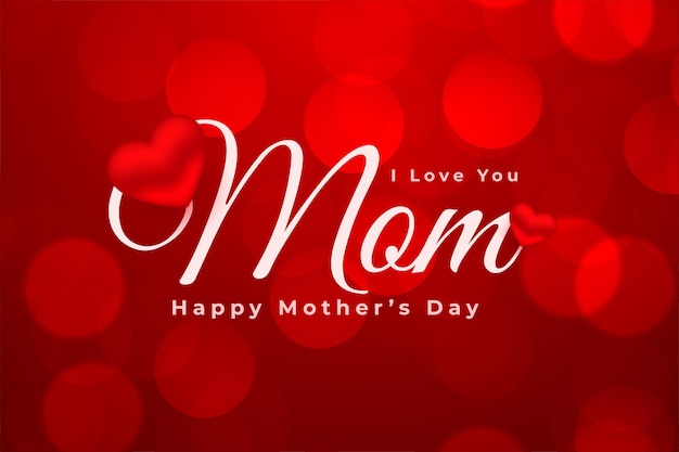 Happy mothers day red bokeh card with heart design