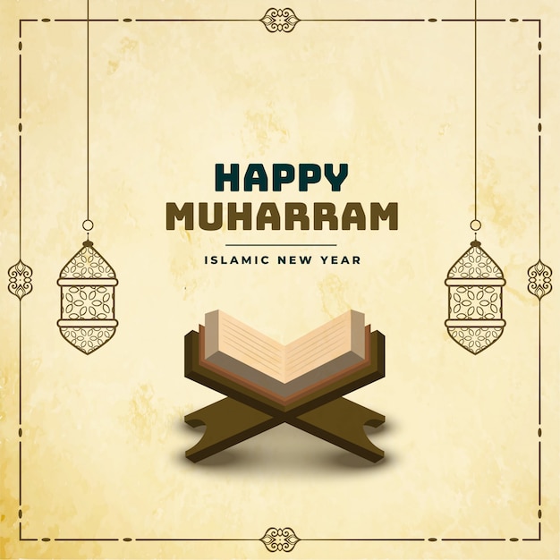 Free Vector happy muharram background with holy book of quraan