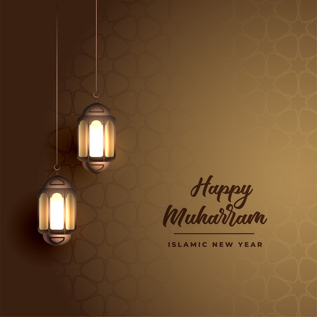 Happy muharram background with realistic arabic lanterns