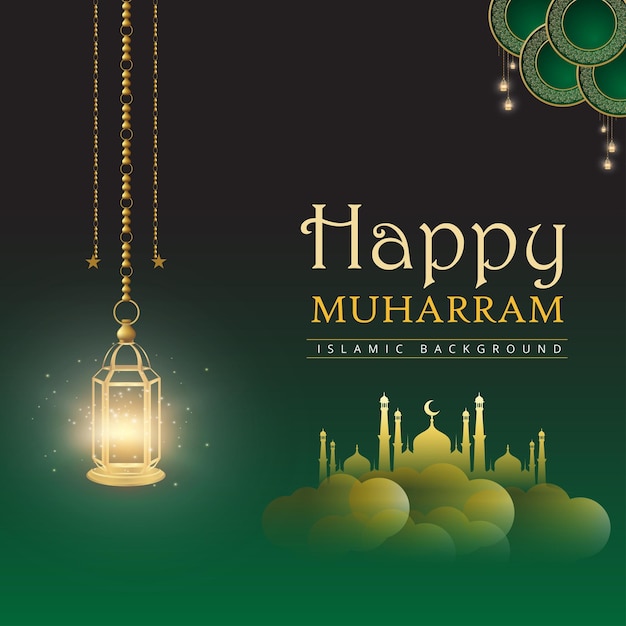 Free Vector happy muharram green golden background islamic social media banner free vector