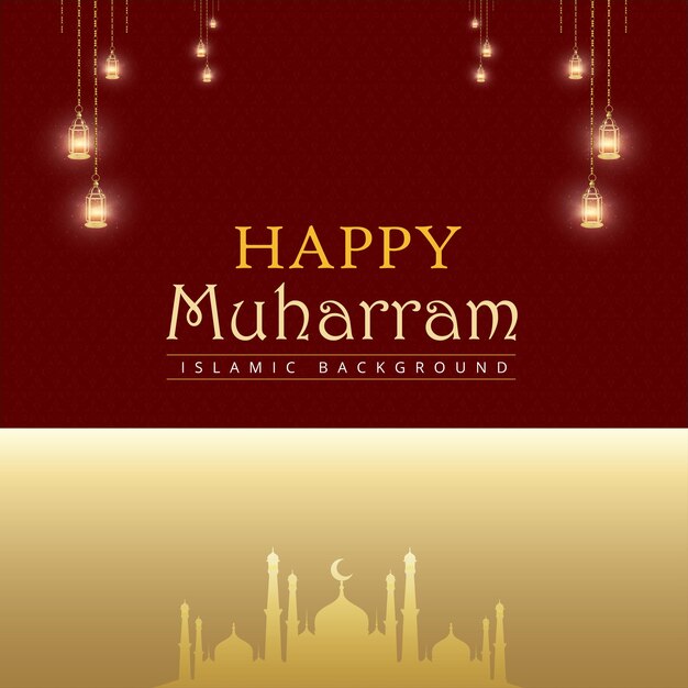 Happy Muharram Maroon Beige Background Islamic Social Media Banner Free Vector