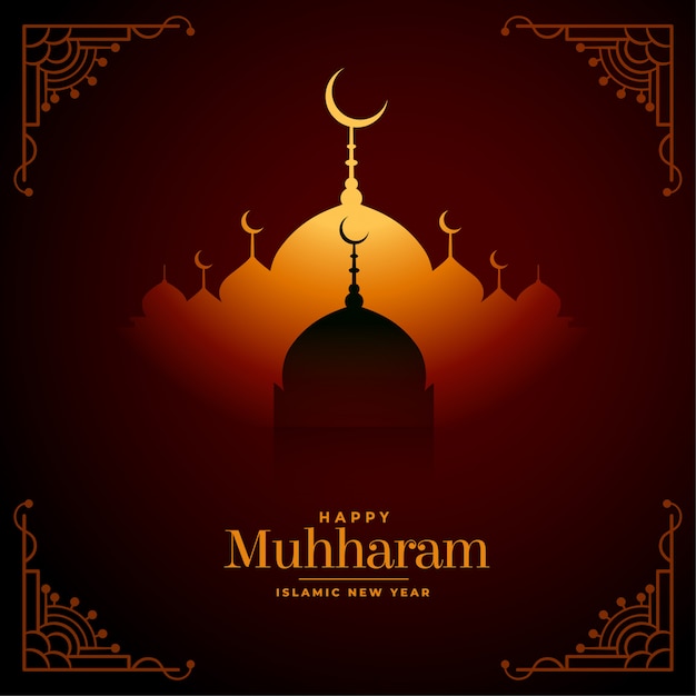 Happy muharram wishes festival card with mosque design