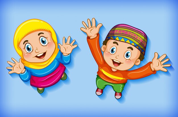 Happy muslim children from aerial view