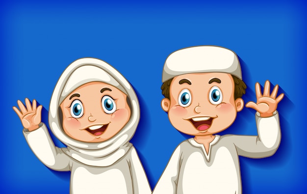 Free Vector happy muslim couple on colour gradient background