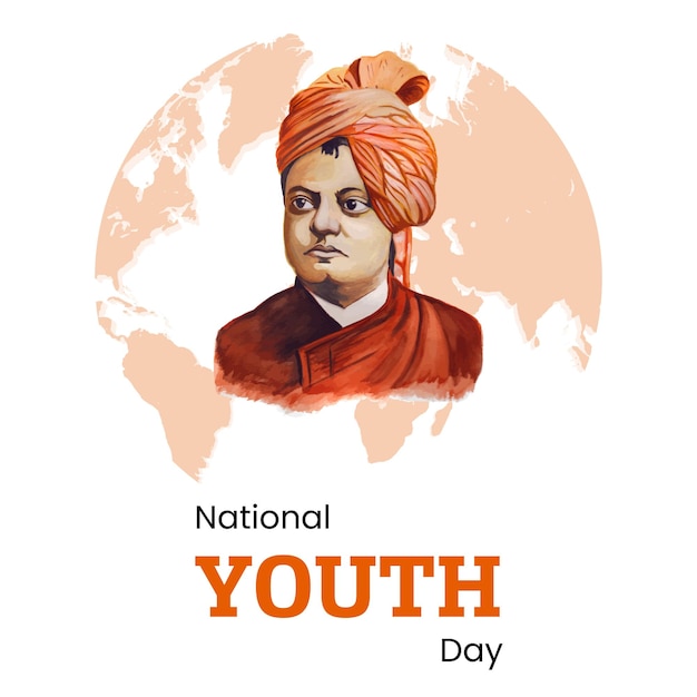 Happy National Youth Day Orange Beige White Background Social Media Design Banner Free Vector