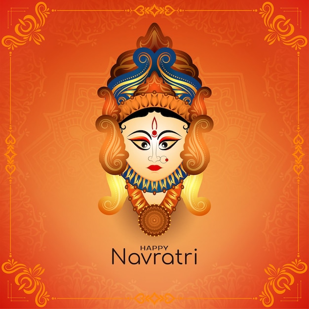 Happy Navratri and Durga puja traditional festival greeting card