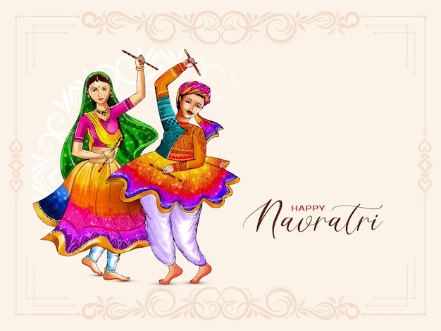 Free vector happy navratri stylish dandiya garba night background vector