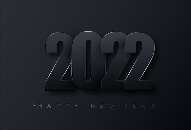 Free Vector happy new 2022 year. black paper numbers. happy new year banner. dark vector holiday illustration.