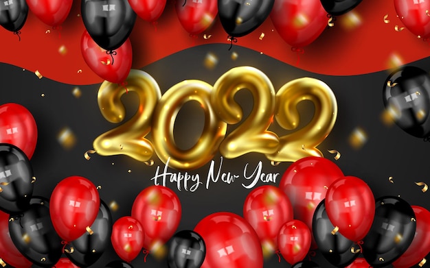 Free vector happy new 2022 year. holiday vector illustration of golden metallic numbers 2022