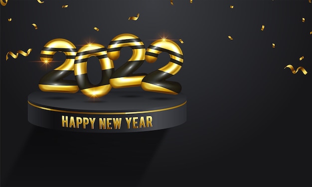 Happy New 2022 Year. Holiday vector illustration of golden metallic numbers 2022